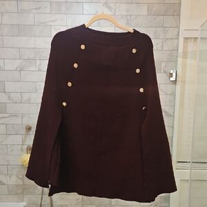 Chic Burgundy Cape with Gold Buttons